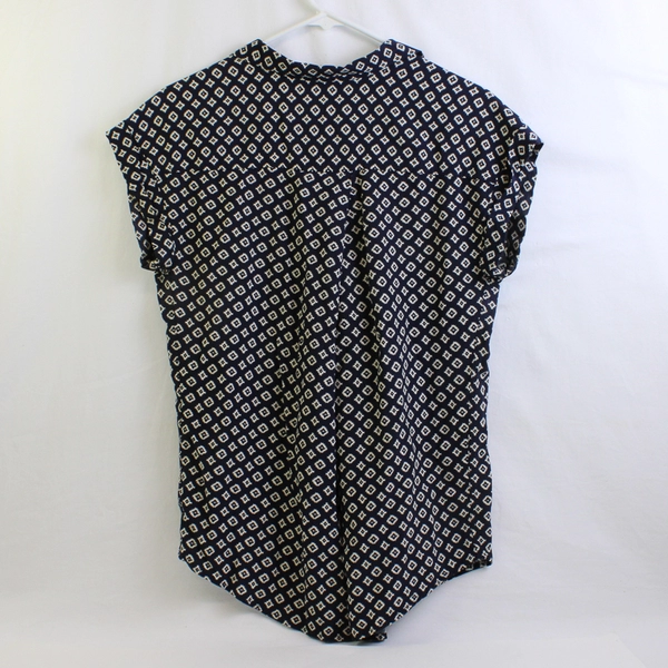 Jachs Girlfriend Navy Blue and Off-White Cap-Sleeve Blouse Women's Small