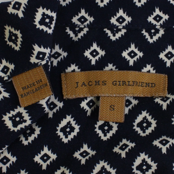 Jachs Girlfriend Navy Blue and Off-White Cap-Sleeve Blouse Women's Small