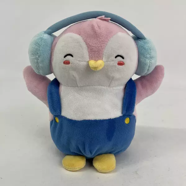 PMI Kids World Pudgy Penguin Pink and White Blue Overalls And Earmuffs 8.75 Inch