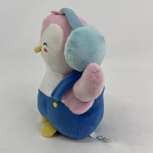 PMI Kids World Pudgy Penguin Pink and White Blue Overalls And Earmuffs 8.75 Inch
