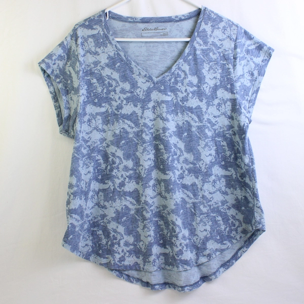 Eddie Bauer Light Blue Digital Camo V-Neck T-Shirt Women's Size Large