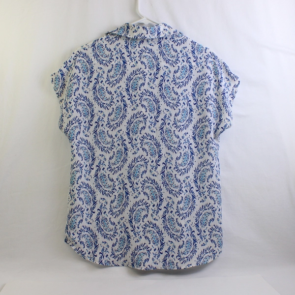 Pleione Blue and White Cap-Sleeve Blouse Women's Size Small