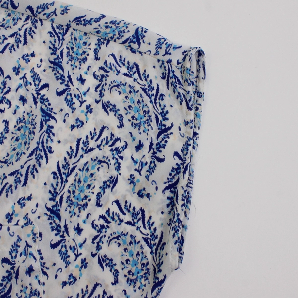 Pleione Blue and White Cap-Sleeve Blouse Women's Size Small