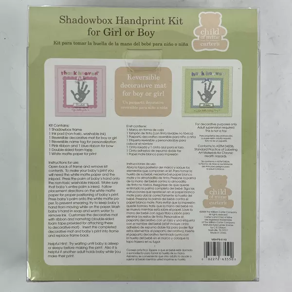 Carter's Child of Mine Shadowbox Handprint Kit Girl or Boy White Frame NIB