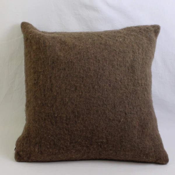 Brown Brushed Wool Blend Throw Pillow 18" x 18"
