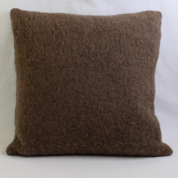 Brown Brushed Wool Blend Throw Pillow 18" x 18"
