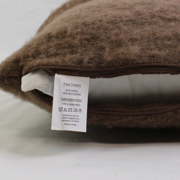 Brown Brushed Wool Blend Throw Pillow 18" x 18"