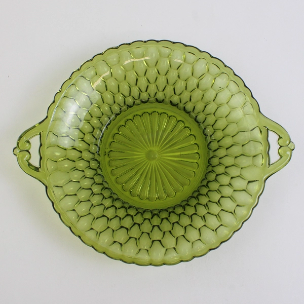 Indiana Glass Honeycomb Green 9" Round Relish/Candy Dish 1.75" Tall