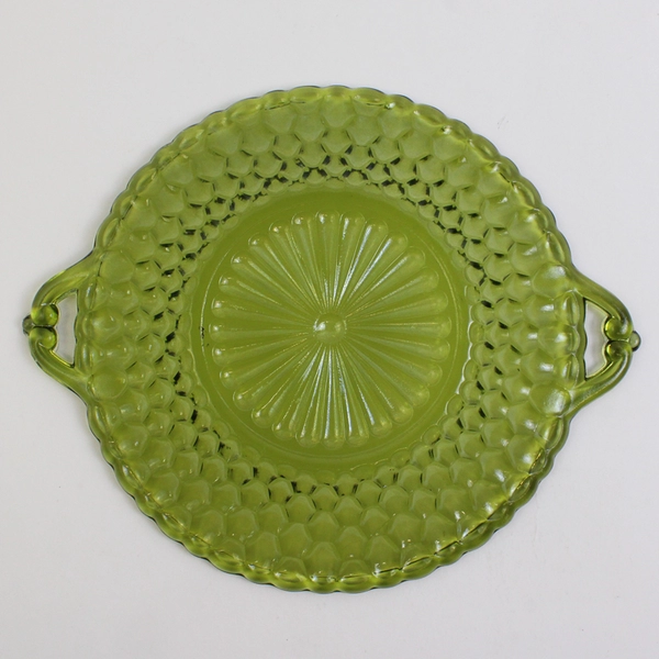 Indiana Glass Honeycomb Green 9" Round Relish/Candy Dish 1.75" Tall