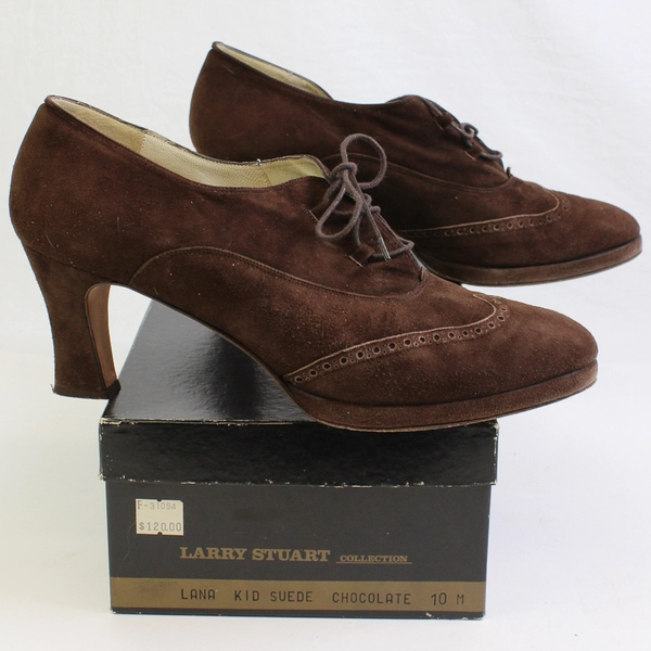 Larry Stuart Collection Brown Lace Up Heels Oxfords Women's Size 10M