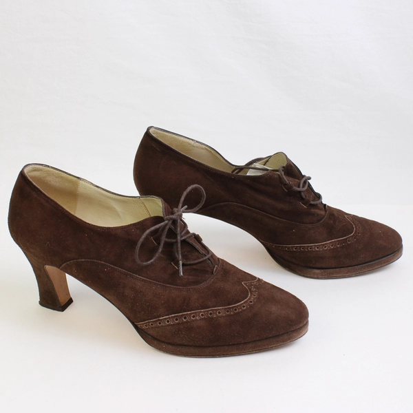 Larry Stuart Collection Brown Lace Up Heels Oxfords Women's Size 10M
