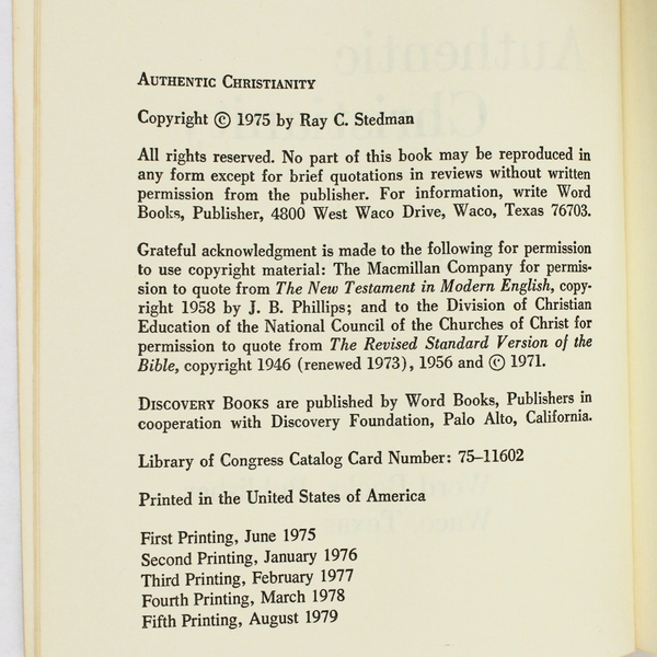 Vintage Authentic Christianity by Ray C Stedman 1979 Paperback