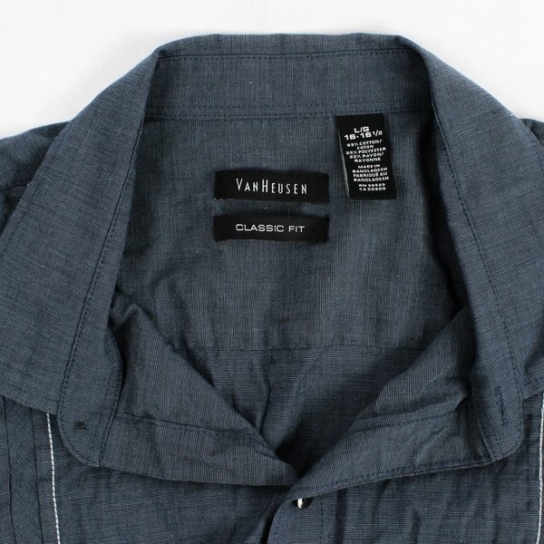 Van Heusen Classic Fit Blue Short-Sleeve Button Up Men's Large 16-16 1/2
