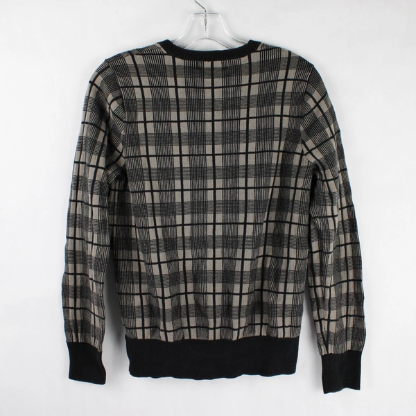 G by Guess Black and Taupe Plaid Knit Zip-Up Cardigan Women's Small