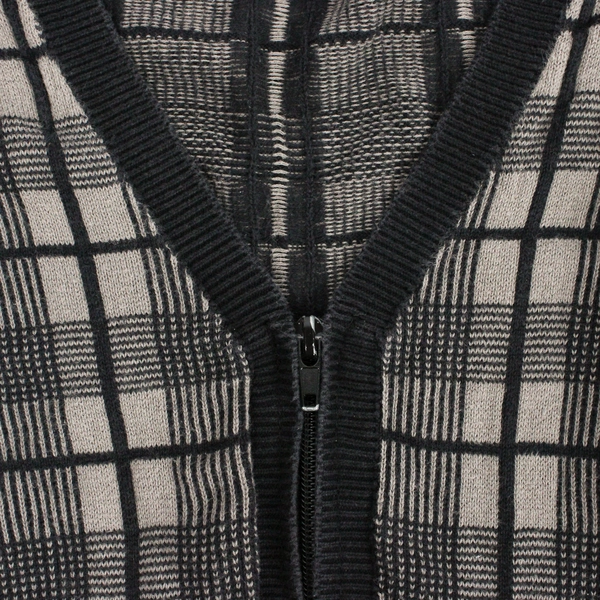 G by Guess Black and Taupe Plaid Knit Zip-Up Cardigan Women's Small