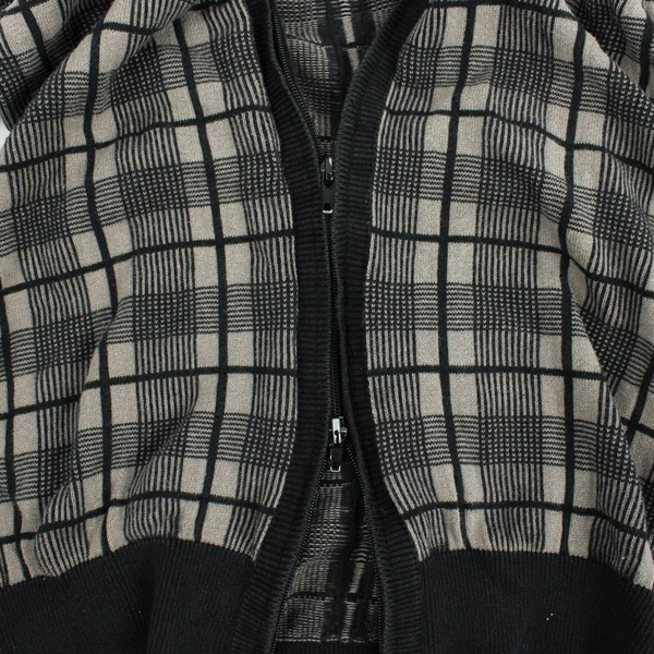 G by Guess Black and Taupe Plaid Knit Zip-Up Cardigan Women's Small