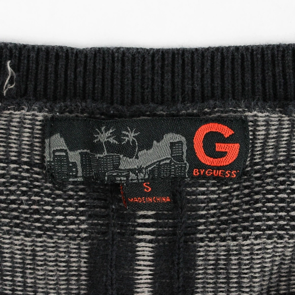 G by Guess Black and Taupe Plaid Knit Zip-Up Cardigan Women's Small