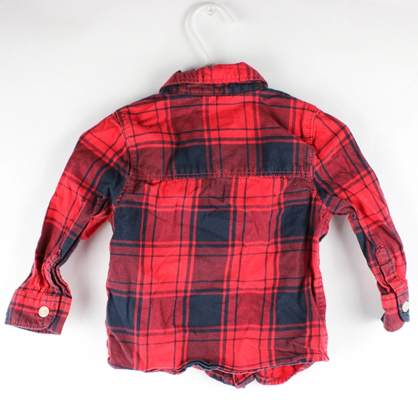 OshKosh B'gosh Red and Navy Plaid Long Sleeve Button-Up Baby Boys' 12M