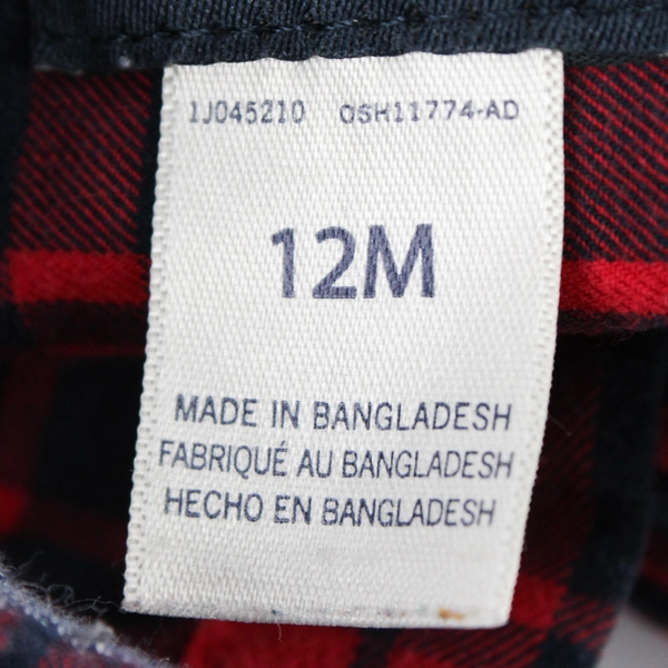 OshKosh B'gosh Red and Navy Plaid Long Sleeve Button-Up Baby Boys' 12M