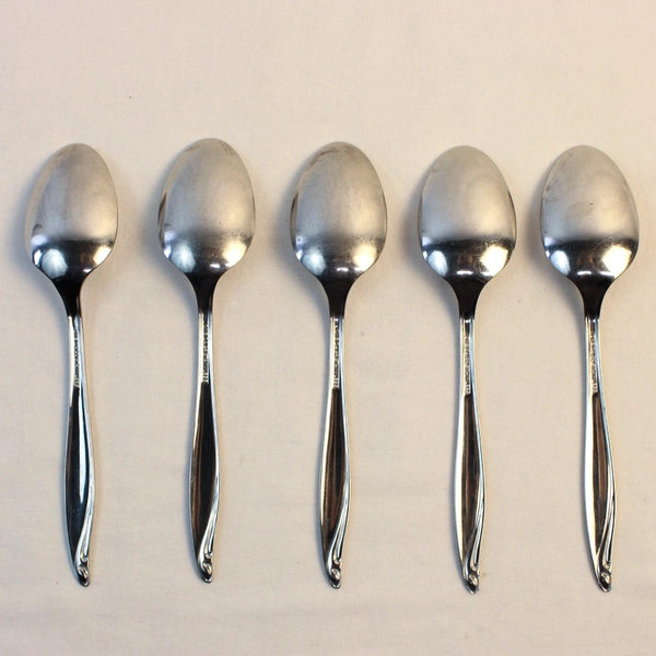 Lot 5 Oneida Silver Surf Club (Stainless) Flatware Oval Soup Spoons 6.75" Tall