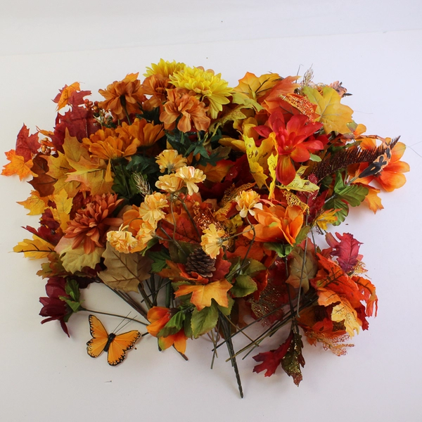 1+ Lb Mixed Lot Artificial Autumn Fall Foliage and Flowers