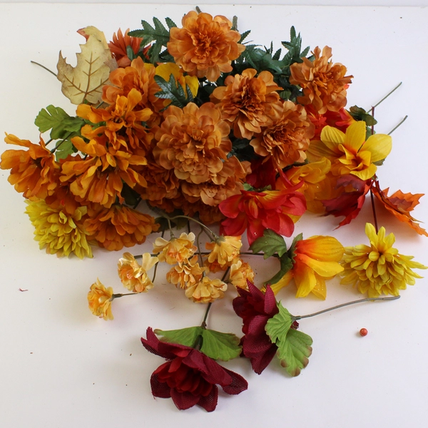 1+ Lb Mixed Lot Artificial Autumn Fall Foliage and Flowers
