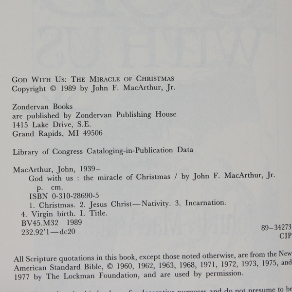 God With Us The Miracle of Christmas John F MacArthur Jr 1989 Hardcover DJ