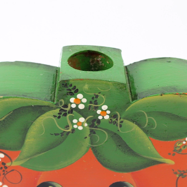 VTG 1986 Hand-Painted Wooden Jack-O-Lantern Halloween Taper Candle Holder