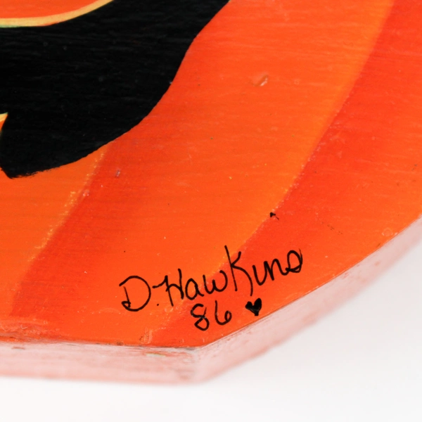 VTG 1986 Hand-Painted Wooden Jack-O-Lantern Halloween Taper Candle Holder