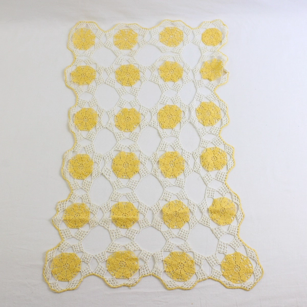 Vintage Homemade Crochet Table Runner Yellow Rectangular Knit Elegant 27" x 15"