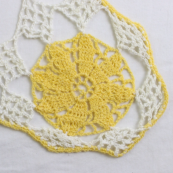 Vintage Homemade Crochet Table Runner Yellow Rectangular Knit Elegant 27" x 15"