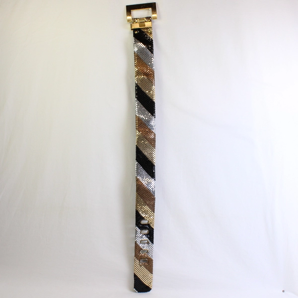 Vintage COMECO Belt Women Size S/M Gold & Silver Metal Art 9130 Mesh Designer
