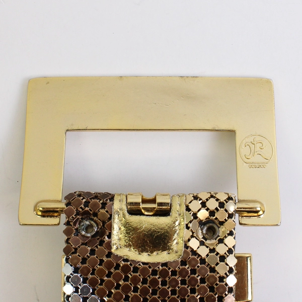 Vintage COMECO Belt Women Size S/M Gold & Silver Metal Art 9130 Mesh Designer