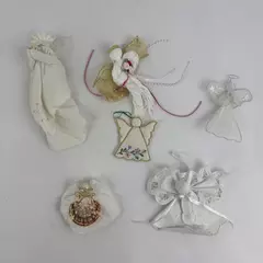 Lot of 6 Handmade White Fabric Angel Tree Ornaments Unique Christmas Decor