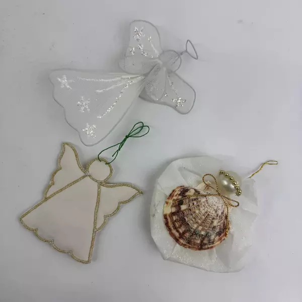 Lot of 6 Handmade White Fabric Angel Tree Ornaments Unique Christmas Decor