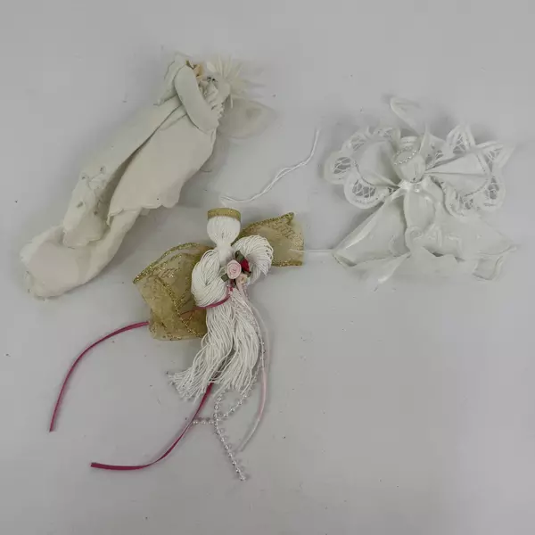 Lot of 6 Handmade White Fabric Angel Tree Ornaments Unique Christmas Decor
