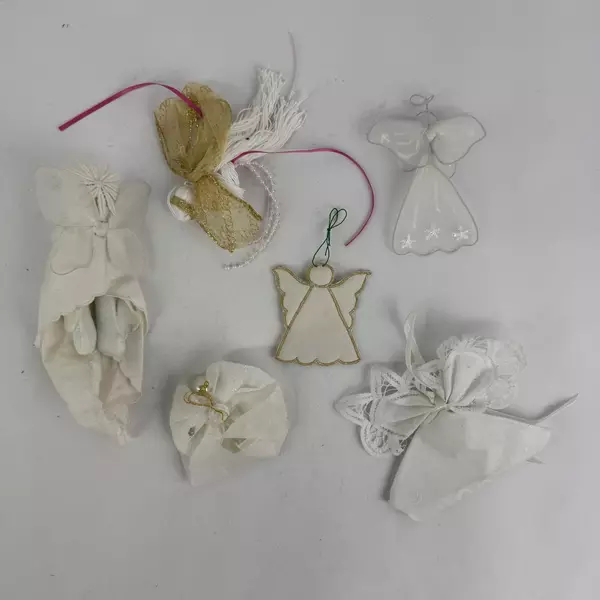 Lot of 6 Handmade White Fabric Angel Tree Ornaments Unique Christmas Decor