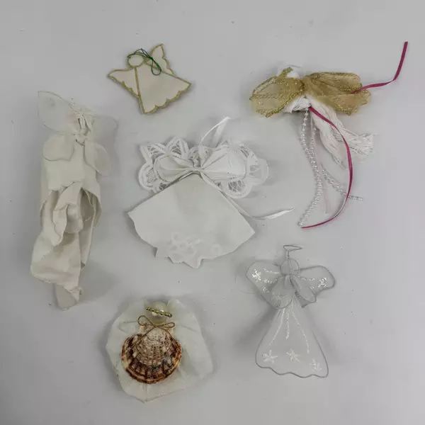 Lot of 6 Handmade White Fabric Angel Tree Ornaments Unique Christmas Decor