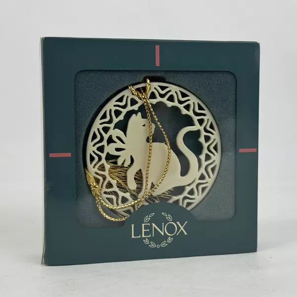 Vintage Lenox Carved Porcelain Yuletide Cat Silhouette Christmas Ornament