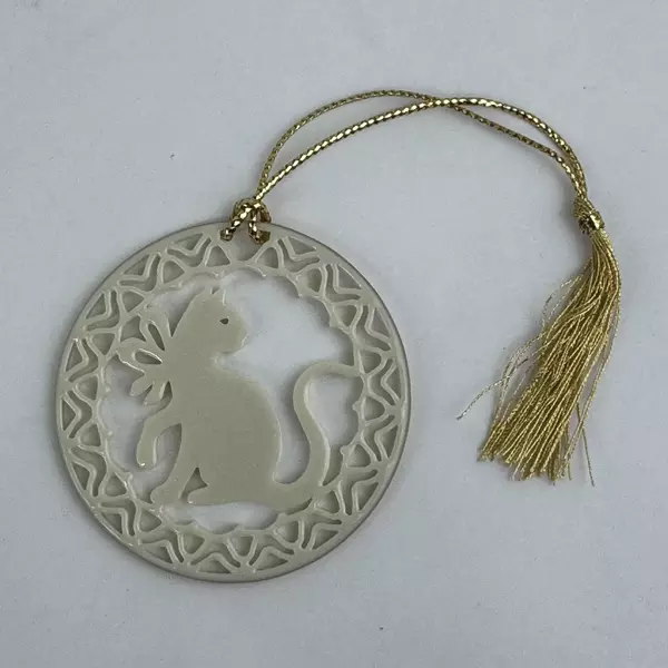 Vintage Lenox Carved Porcelain Yuletide Cat Silhouette Christmas Ornament