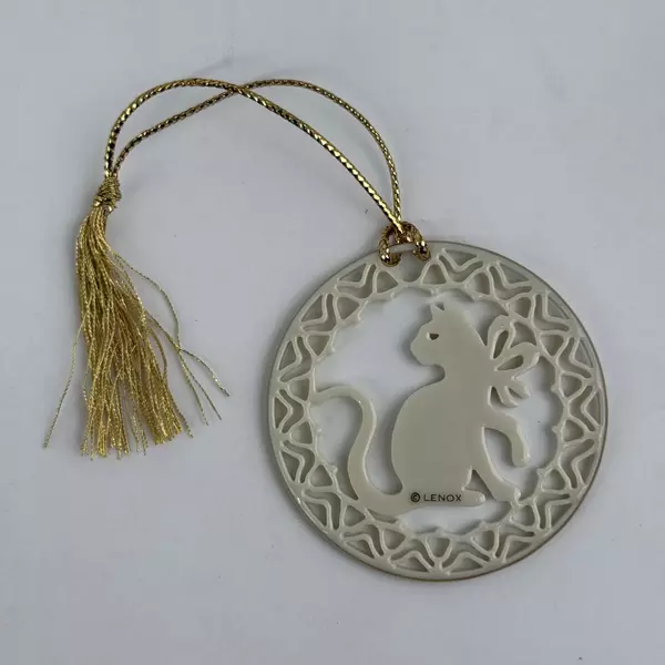 Vintage Lenox Carved Porcelain Yuletide Cat Silhouette Christmas Ornament