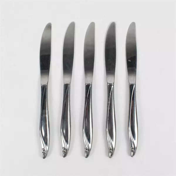 Lot 5 Oneida Silver Surf Club (Stainless) Flatware Oval Dinner Knives 8.5" Tall