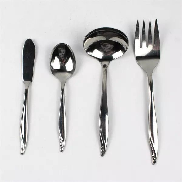 Lot 4 Oneida Silver Surf Club (Stainless) Flatware Oval Ladle, Butter, Tsp, Fork