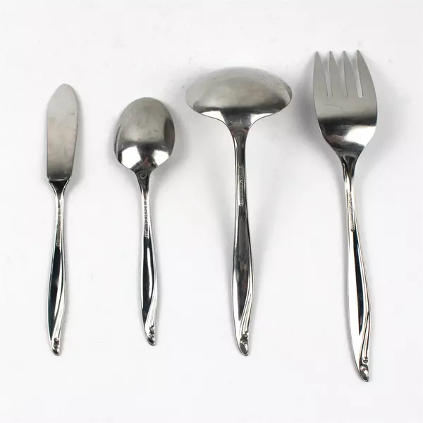 Lot 4 Oneida Silver Surf Club (Stainless) Flatware Oval Ladle, Butter, Tsp, Fork