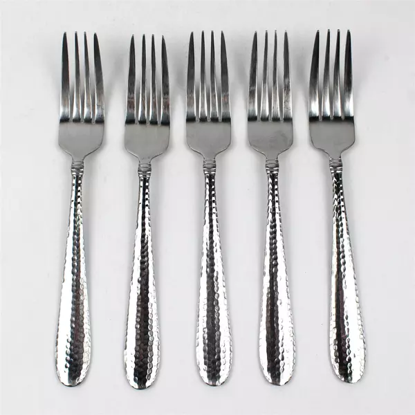 Lot Of 5 Towle Silver Logan Hammer Ring (Stainless) Flatware Dinner Forks