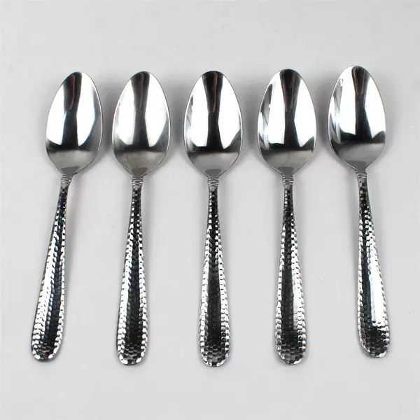 Lot Of 5 Towle Silver Logan Hammer Ring (Stainless) Flatware Soup Spoons