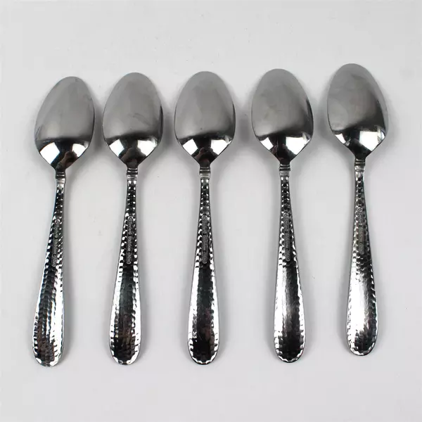 Lot Of 5 Towle Silver Logan Hammer Ring (Stainless) Flatware Soup Spoons