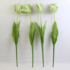 Set of 4 Large Green & White Fake Parrot Tulips 24 Inch Artificial Flowers