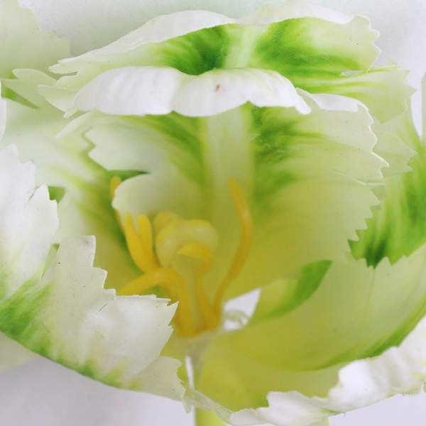 Set of 4 Large Green & White Fake Parrot Tulips 24 Inch Artificial Flowers