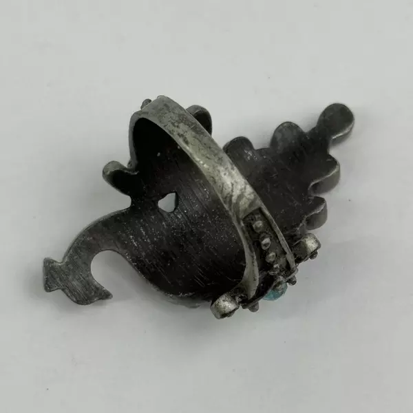 Vintage Pewter Peacock Enamel And Rhinestone Ring Size 7.75